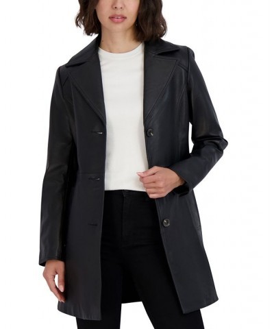 Women's Nicole Belted Leather Trench Coat Black $197.80 Coats