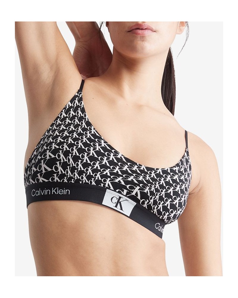 Women's 1996 Unlined Bralette QF7216 Warped Logo Print + Black $17.60 Bras