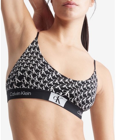 Women's 1996 Unlined Bralette QF7216 Warped Logo Print + Black $17.60 Bras