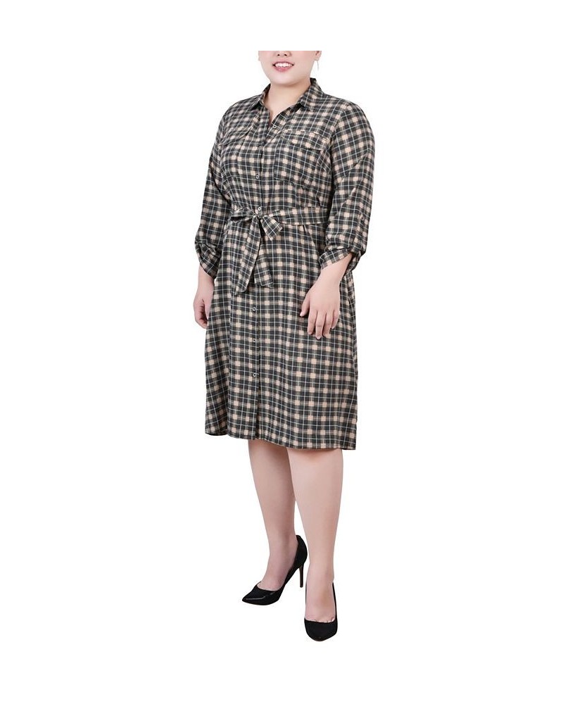 Plus Size Printed Shirt Dress Beige Jet Benplaid $19.92 Dresses