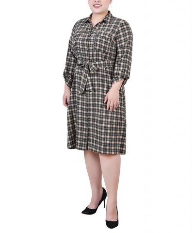 Plus Size Printed Shirt Dress Beige Jet Benplaid $19.92 Dresses