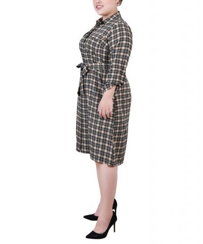 Plus Size Printed Shirt Dress Beige Jet Benplaid $19.92 Dresses