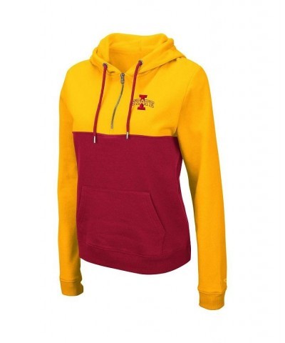 Women's Gold Red Iowa State Cyclones Aidan Half-Zip Hoodie Gold $32.39 Sweatshirts
