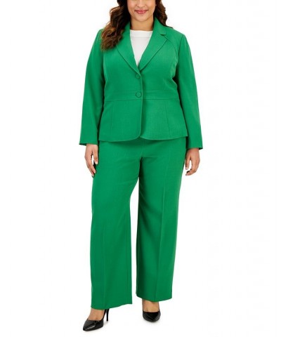 Plus Size Crepe Two-Button Blazer Pantsuit Green $90.75 Suits