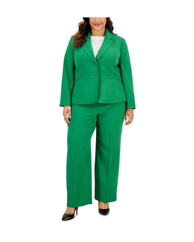 Plus Size Crepe Two-Button Blazer Pantsuit Green $90.75 Suits