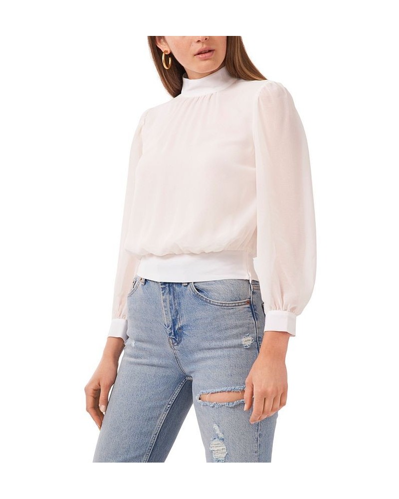 Women's Long Sleeve Cropped Mock Neck Blouse White $32.72 Tops