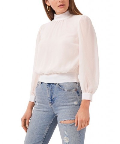 Women's Long Sleeve Cropped Mock Neck Blouse White $32.72 Tops