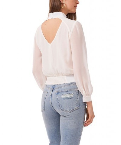 Women's Long Sleeve Cropped Mock Neck Blouse White $32.72 Tops