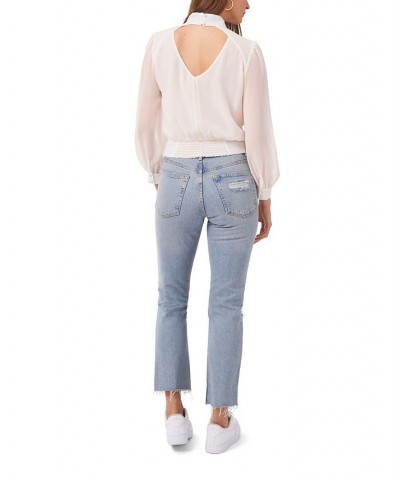 Women's Long Sleeve Cropped Mock Neck Blouse White $32.72 Tops