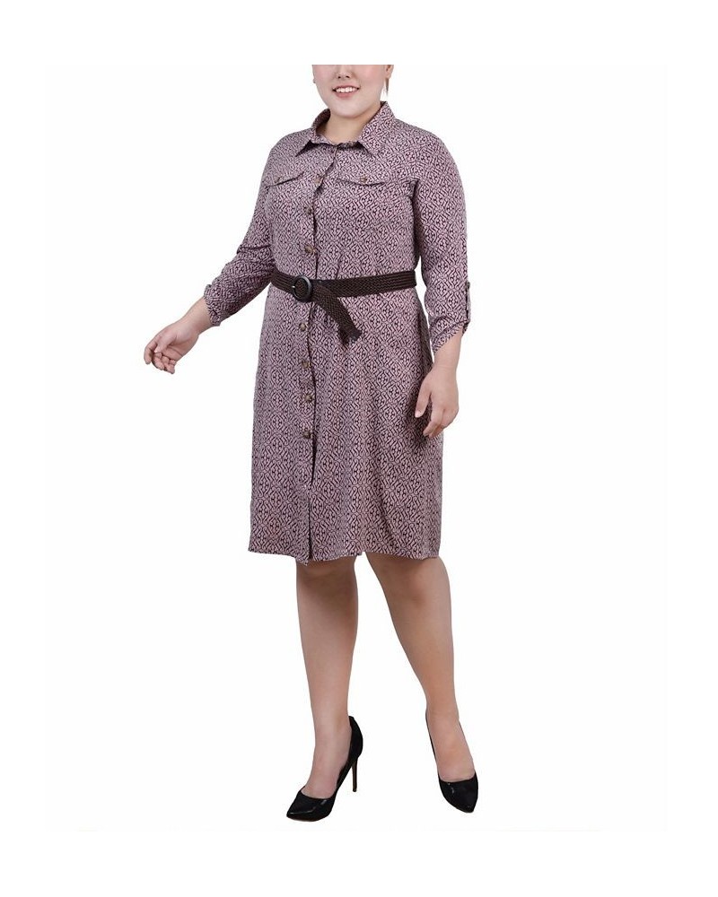 Plus Size 3/4 Roll Tab Sleeve Shirtdress Lilas Black Swirl $16.60 Dresses