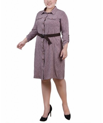 Plus Size 3/4 Roll Tab Sleeve Shirtdress Lilas Black Swirl $16.60 Dresses