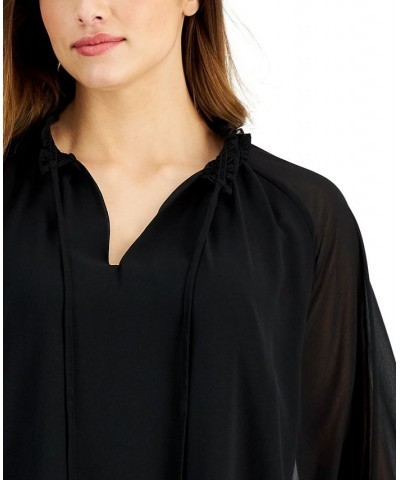 Plus Size Ruffled Tie-Neck Top Black $29.30 Tops