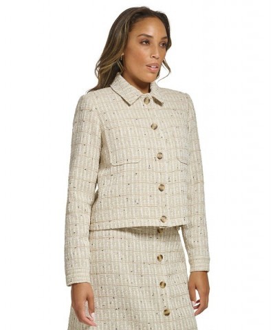 Women's Button Front Tweed Jacket Oatmeal Multi $63.60 Jackets