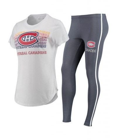 Women's White Charcoal Montreal Canadiens Sonata T-shirt and Leggings Set White, Charcoal $29.25 Pajama