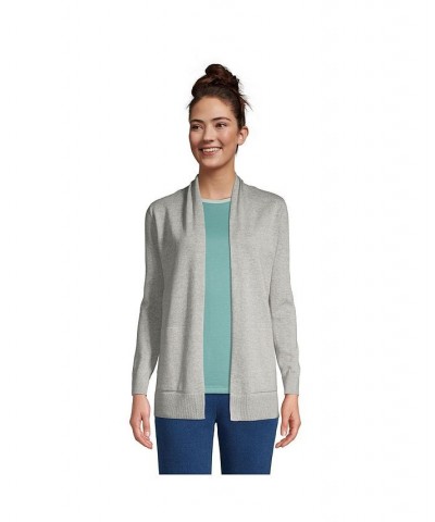 Women's Petite Cotton Open Long Cardigan Sweater Gray heather $41.38 Sweaters