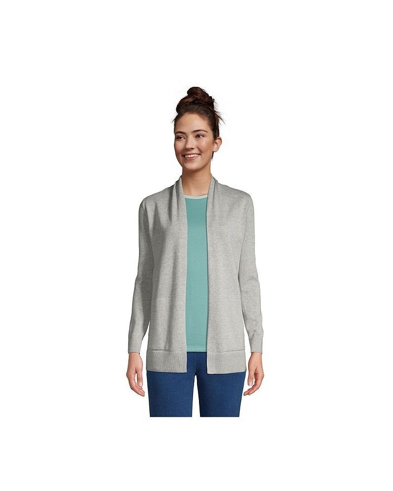 Women's Petite Cotton Open Long Cardigan Sweater Gray heather $41.38 Sweaters