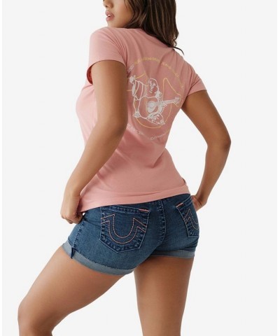 Women's Short Sleeve Buddha V-neck T-shirt Pink $25.42 Tops