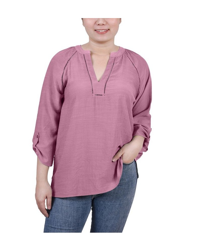 Petite Raglan Sleeve Split Neck Blouse Purple $13.76 Tops