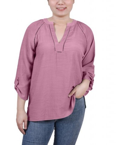 Petite Raglan Sleeve Split Neck Blouse Purple $13.76 Tops