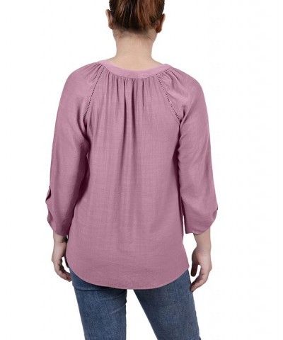 Petite Raglan Sleeve Split Neck Blouse Purple $13.76 Tops