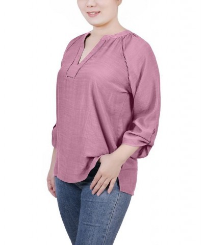 Petite Raglan Sleeve Split Neck Blouse Purple $13.76 Tops