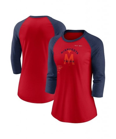 Women's Red Navy Minnesota Twins Next Up Tri-Blend Raglan 3/4 -Sleeve T-shirt Red, Navy $30.24 Tops