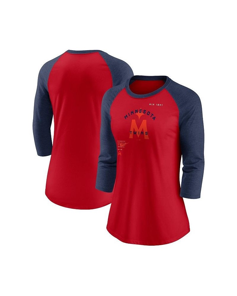 Women's Red Navy Minnesota Twins Next Up Tri-Blend Raglan 3/4 -Sleeve T-shirt Red, Navy $30.24 Tops