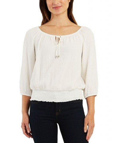 Juniors' Textured 3/4-Sleeve Top Off White $15.68 Tops