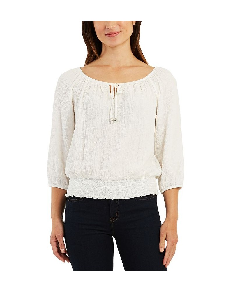 Juniors' Textured 3/4-Sleeve Top Off White $15.68 Tops
