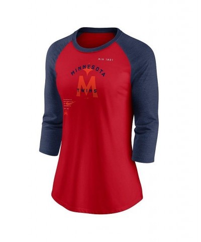 Women's Red Navy Minnesota Twins Next Up Tri-Blend Raglan 3/4 -Sleeve T-shirt Red, Navy $30.24 Tops