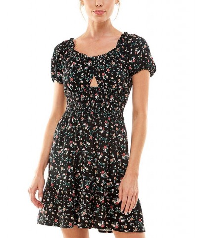 As You Wish Juniors' Cutout Tie-Back Dress Black Floral $27.14 Dresses