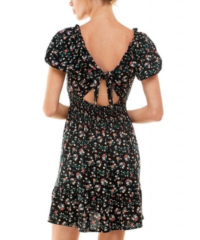 As You Wish Juniors' Cutout Tie-Back Dress Black Floral $27.14 Dresses