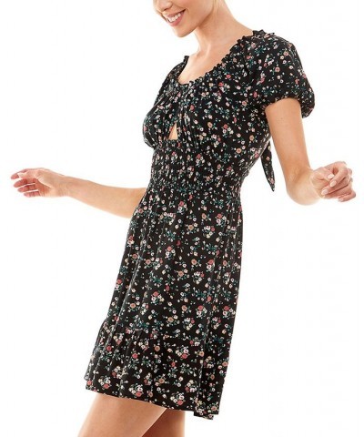 As You Wish Juniors' Cutout Tie-Back Dress Black Floral $27.14 Dresses