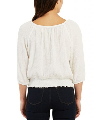 Juniors' Textured 3/4-Sleeve Top Off White $15.68 Tops