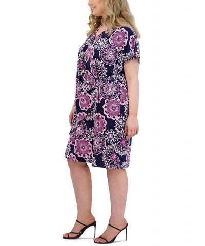 Plus Size Printed Faux-Wrap Dress Black/Pink $20.09 Dresses