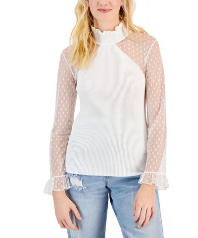 Juniors' Mock-Neck Illusion Detail Sweater Ivory $13.14 Sweaters