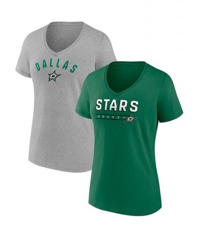Women's Branded Kelly Green Gray Dallas Stars Parent 2-Pack V-Neck T-shirt Set Kelly Green, Gray $27.60 Tops