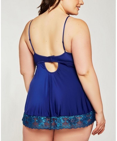 Plus Size Daisy Lace Caged Babydoll Lingerie Nightgown Blue $25.20 Lingerie