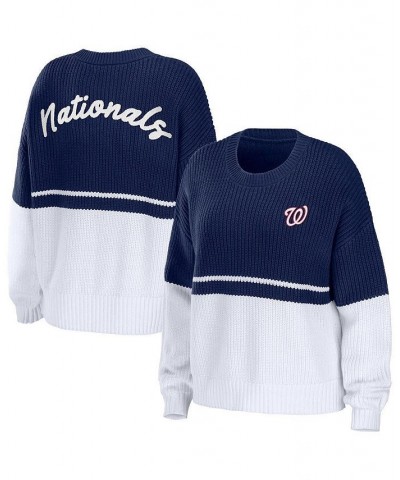 Women's Navy White Washington Nationals Chunky Pullover Sweatshirt Navy, White $45.10 Sweaters