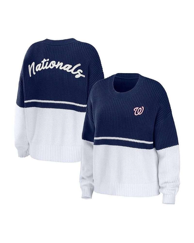 Women's Navy White Washington Nationals Chunky Pullover Sweatshirt Navy, White $45.10 Sweaters