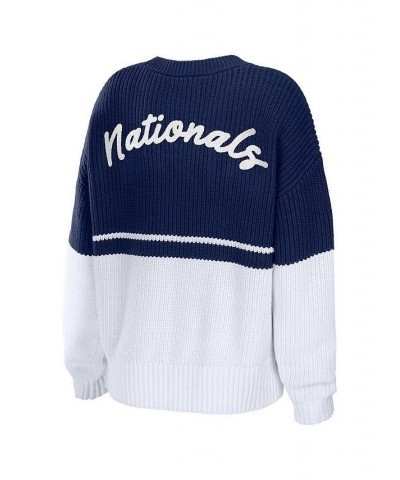 Women's Navy White Washington Nationals Chunky Pullover Sweatshirt Navy, White $45.10 Sweaters