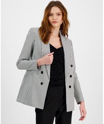 Women's Mini-Check-Print Faux-Double-Breasted Jacket White $44.70 Jackets