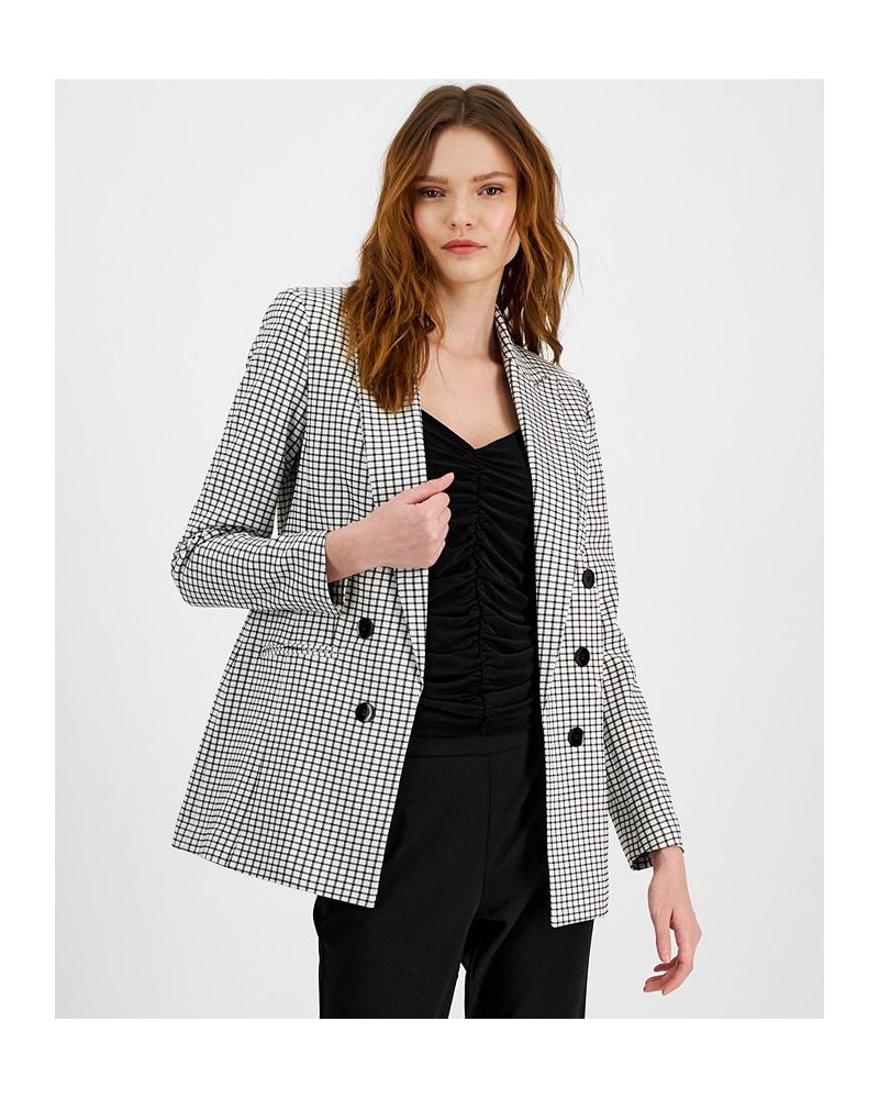 Women's Mini-Check-Print Faux-Double-Breasted Jacket White $44.70 Jackets