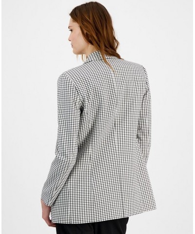 Women's Mini-Check-Print Faux-Double-Breasted Jacket White $44.70 Jackets