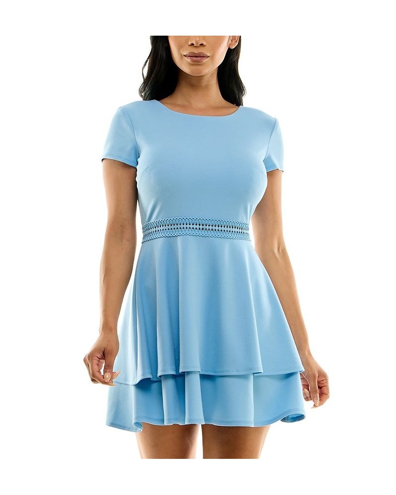 Juniors' Tiered Crochet-Trim Dress Blue $27.73 Dresses