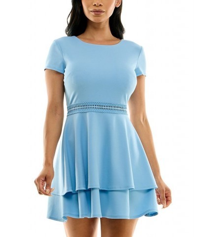 Juniors' Tiered Crochet-Trim Dress Blue $27.73 Dresses