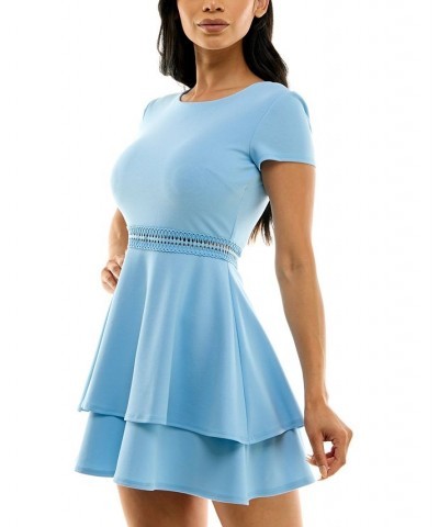 Juniors' Tiered Crochet-Trim Dress Blue $27.73 Dresses