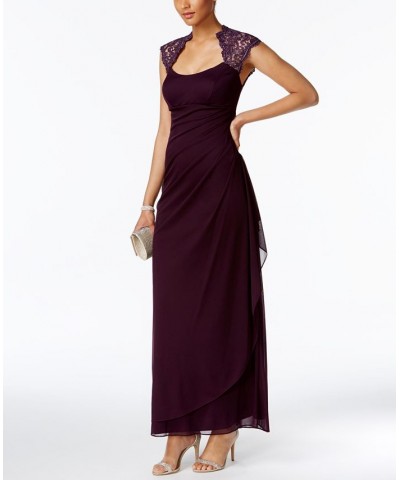 Stand-Collar Illusion Back Gown Purple $56.76 Dresses