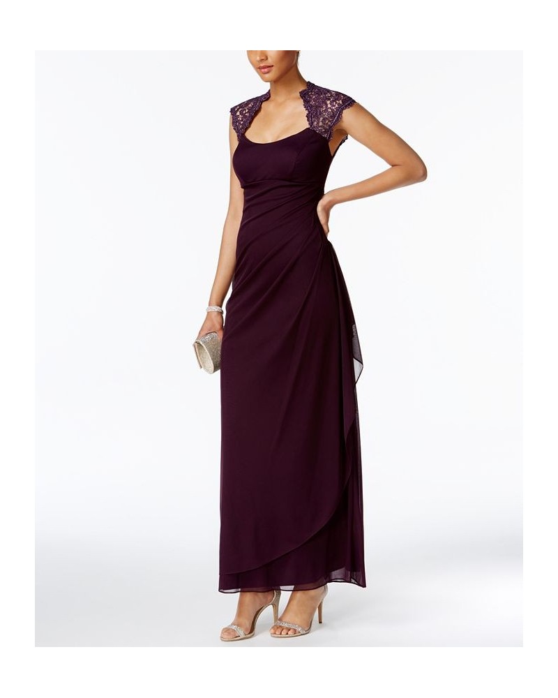 Stand-Collar Illusion Back Gown Purple $56.76 Dresses