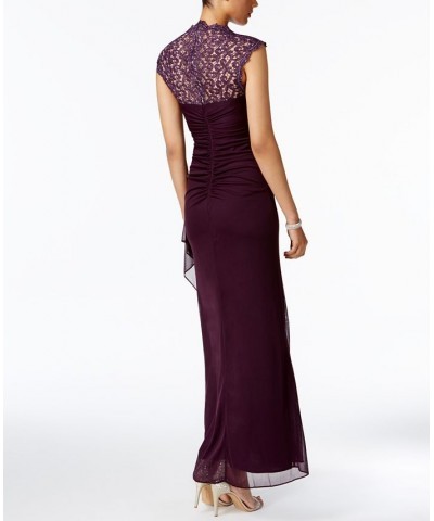 Stand-Collar Illusion Back Gown Purple $56.76 Dresses